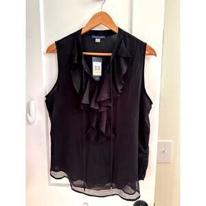 Tommy Hilfiger Women's Black Sleeveless Ruffled Blouse Size Medium